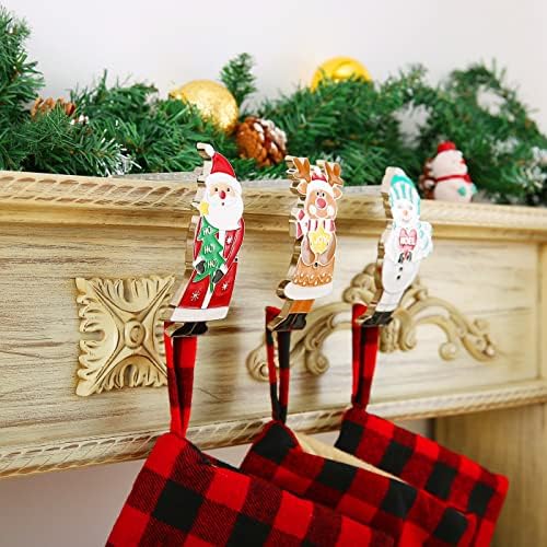 סט של 3 מחזיקי גרב לחג המולד, איילים/איש שלג/סנטה קלאוס מנטל קולב קולב לאח חג המולד גרב ריס אח אח תולה אחיזות