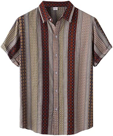 XXBR שרוול קצר חולצות הוואי לגברים, כפתור למטה צווארון דש בוהו גיאומטרי מודפס חולצה מזדמנים