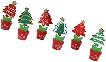 Pretyzoom 6 pcs עץ חג המולד עץ צילום קטעי תמונות בונסאי בצורת חג המולד עץ כביסה כבוי כביסה מספר שולחן מקום מחזיק כרטיסים