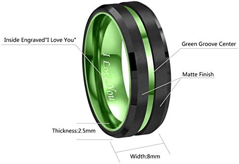 רויאלקאי 8 ממ ירוק שחור טונגסטן נישואים טבעת גברים נשים מט גימור מלוטש ירוק חריץ חקוק אני אוהב אותך נוחות בכושר גודל