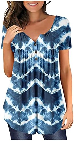 חולצות בוהו אקולספנסי לנשים קיץ שרוול קצר אבזם צווארון בגדי עבודה חולצות קיץ רופפות לנשים