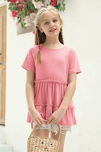 בנות חמוד קצר שרוול טוניקת חולצות מקרית רופף לפרוע חולצות ילדים קיץ רך חולצות גודל 4-15 שנים