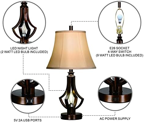 מנורת שולחן איידנואי סט של 2 לסלון וחדר שינה, מנורת שידה חומה מודרנית של בית חווה מנורה שליד המיטה, מנורת שולחן