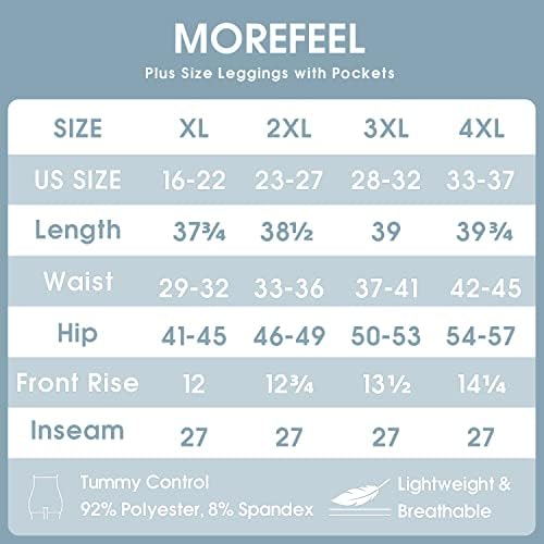 חותלות בגודל Morefeel Plus לנשים עם כיסים-נוחים X-4XL בקרת בטן מותניים גבוהים אימון יוגה שחור מכנסיים