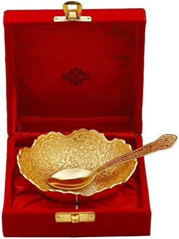אמנות הודית וילה מכסף מצופה זהב מוטב מוטש קערת פרחים מובלטת קערה וכף עם מתנות חגיגיות קופסת מתנה