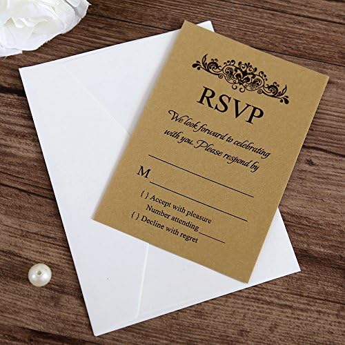דוריס בית 50 יחידות כרטיסי RSVP זהב עם מעטפות לבנות להזמנות לחתונה