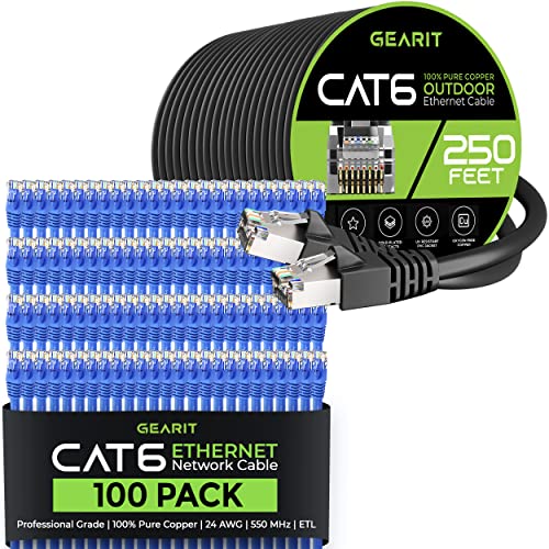 Gearit 100pack 1.5ft Cat6 כבל אתרנט וכבל Cat6 250ft