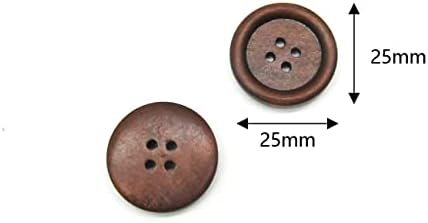 כפתורי עץ בגודל 1 אינץ ', 60 יח' 25 ממ תפירה חומה תפירה כפתור כפתורי מלאכה מעץ לתפירה או מלאכה