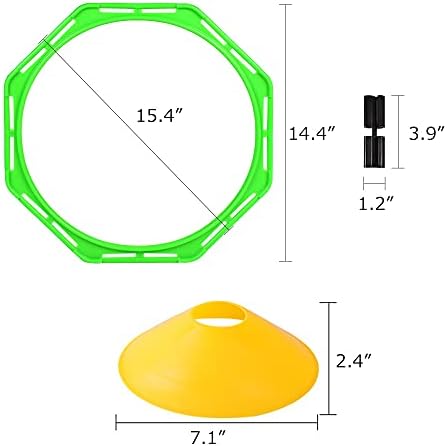 אוקטגון מהירות זריזות טבעות סט תכליתי אוקטגון אימון טבעת מצולעים אימון עיגולים עם 10 דיסק קונוסים
