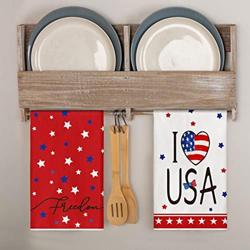מצב ארטואיד דגל אמריקאי כוכבים חופש 4 ביולי מגבות מטבח מגבות כלים, 18 על 26 אינץ ' אני אוהב ארהב קישוט מגבות ידיים