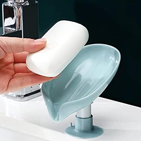צורת עלים מחזיק צלחת סבון עצמית למקלחת עם כוס יניקה