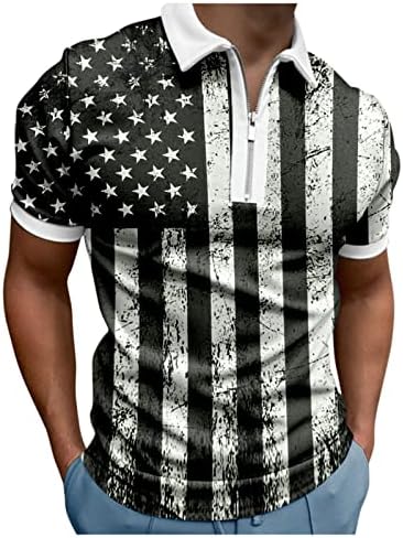XXBR Mens Mens חולצות פולו פטריוטיות, דגל רטרו אמריקאי 4 ביולי 1/4 צווארון צווארון צווארון קיץ חולצת גולף