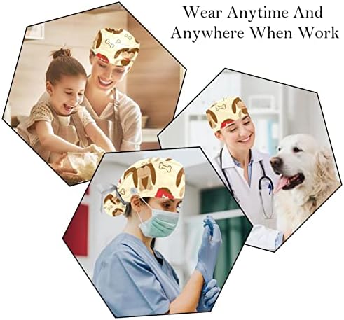 כובע עבודה של כפתור כלב עם כפתור ורצועת זיעה, 2 חבילות ניתוח ניתוחי לשימוש חוזר כובעי כובעי קוקו, רב צבע