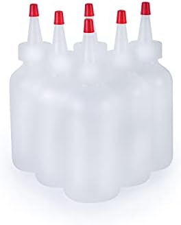 מיכלי מגהו / בקבוקי פלסטיק פוליאתילן בגודל 4 עוז בוסטון עגולים עם כובעי קצה אדום של יורקר 24 מ', תוצרת ארצות הברית - מארז של