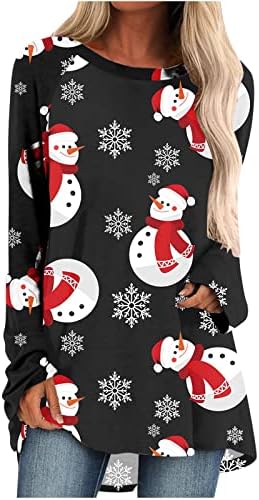 חולצות נשים של נרברג ינשוף עם כובע חג המולד סנטה חולצות גרפיות טלאי קולורבלוק שרוול ארוך חולצת צוואר צוות טוניקה