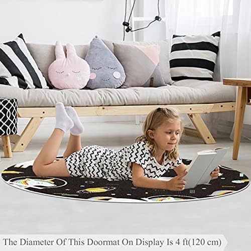 Llnsupply ילדים עגולים לילדים שטיח שטיח חד קרן אסטרונאוט משתלת כרית שטיח