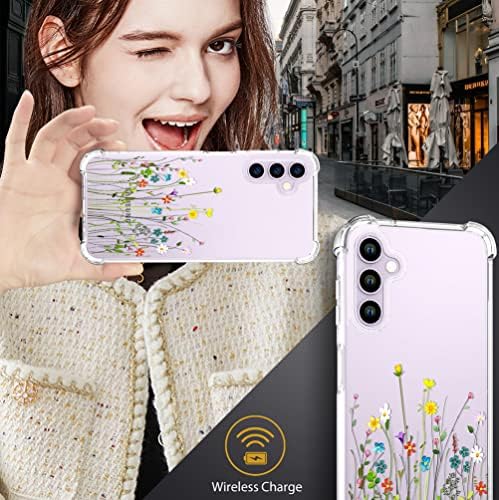 Topgraph Samsung Galaxy S23 מקרה פרח פרחוני ברור חמוד לנשים בנות מעצבות ג'יראלי, סיליקון טלפון שקוף מארז פרחוני תואם ל- Samsung