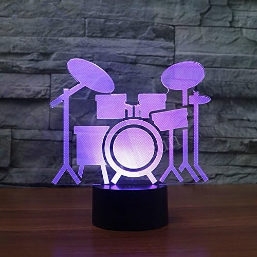 מולי הייסון 3D תוף ערכת לילה אור USB מתג מגע מגע תפאורה מנורה שולחן שולחן שולחן מנורות אשליה אופטית 7 אורות