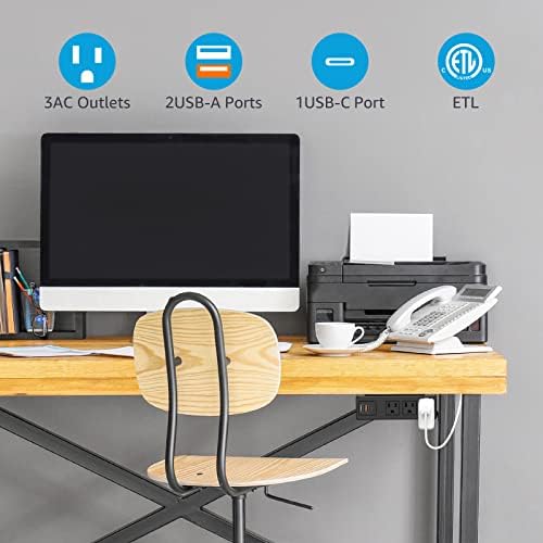 HHSOET תחת רצועת חשמל שולחן כתיבה עם דבק 3M, נשלף מתחת לתקע הר השולחן בשולחן העבודה עם טעינה מהירה של USB C ו- USB