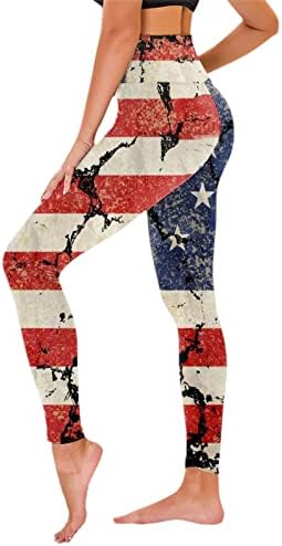 חותלות דגל אמריקאי בקרת בטן נשים פטריוטית דגל אמריקאי דגל עפרונות דקיקים תרגיל מכנסי ריצה באורך מלא