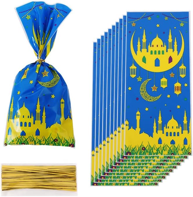 פלסטיק צלופן סוכריות קוקי לטפל טובים מתנת שקיות 100 יחידות ב 4 צבעים מוסלמים וטירה ירח כוכב 4 דפוסים שונים