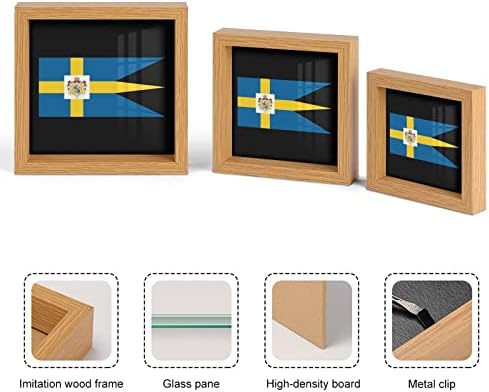 דגל שוודי רויאל מסגרת תמונה מעץ של 3 מסגרות צילום מוגדרות עם זכוכית לכיוון שולחן עבודה שולחן עבודה תפאורה