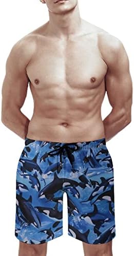רוצח לווייתן אורקה גברים של בגד ים מהיר יבש לשחות מכנסיים בגד ים חוף לשחות לוח מכנסיים קצרים עם כיסים