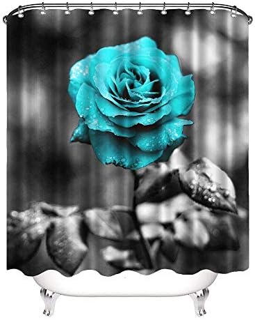 Vividhome teal כחול ורד וילון מקלחת פרח אביזרי אמבטיה אביזרים מבד סט פוליאסטר אטום מים 72x72 אינץ 'ווים פלסטיק 12 חבילות