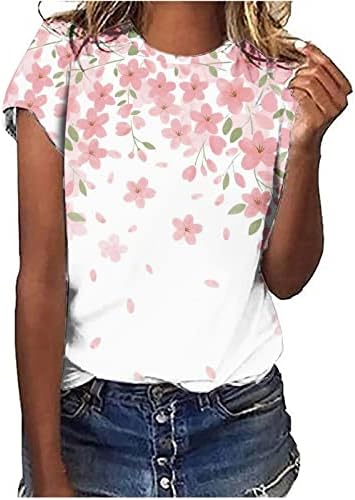 צמרות בסיסיות בתוספת טיז גרפי בגודל צמרות קיץ שרוול קצר צוואר עגול עגול פרחים חולצות הדפסים בגדים חמודים אלגנטיים