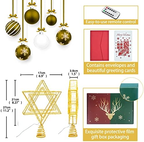 Bestpty 11 אינץ 'עץ חג המולד כוכב כוכב USB תקע מופעל על עץ חג המולד טופר מואר, כוכב עץ חג המולד ברזל זהב עם 20 אורות,
