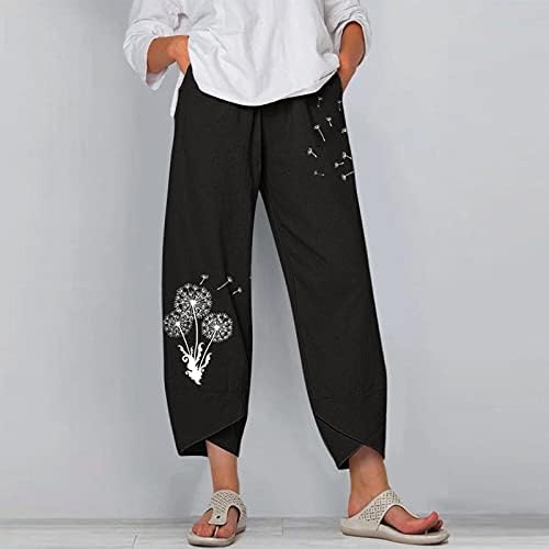 הרמון מכנסיים מקרית רחב מכנסיים מותניים נשים ליידי רגל הדפסת פרחי מכנסיים אלסטי מכנסיים פשתן נסיעות מכנסיים