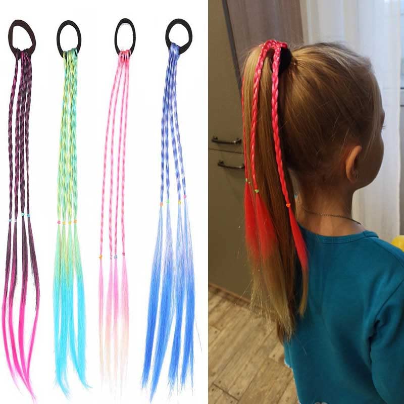שיער חתיכות טוויסט צמת, 4 יחידות ילדים שיער הרחבות עבור בנות צבעוני שיער חתיכות קלוע שיער עניבת להקת שיער הארכת