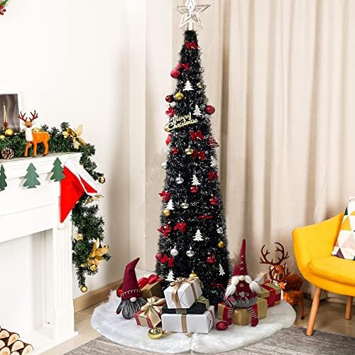 5 'טינסל שחור קופץ קופץ מלאכותי עץ חג המולד, עיפרון מתקפל עצי חג המולד ליל כל הקדושים לקישוט חג המולד של ליל
