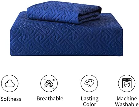 סט שמיכה תת -קוזי מלא/קווין סייז בגודל חיל כחול 3 חלקים, קלים משקל רך מיטות מיטות מבוך סריג סריג מיטה