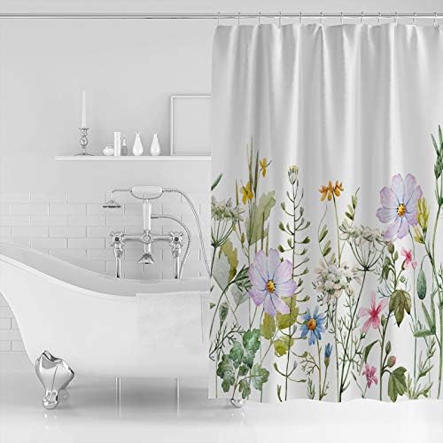 וילון מקלחת פרחוני של יוקו, פרחי בר אביב אביב קיץ צבעי פרחי פרחים צמחי הדפסת מים דוחה מים דוחה וילונות אמבטיה עם ווים