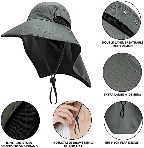 כובעי שמש לגברים עם דש צוואר, כובע גינון רחב שוליים לנשים כובע ספארי UPF 50+ הגנת UV דיג טיולים חוף כובע