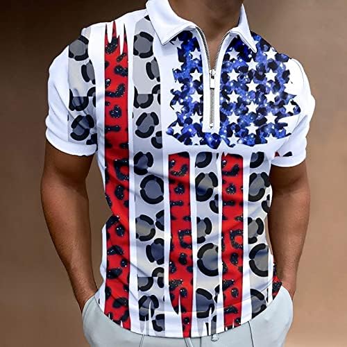 2023 חולצה פטריוטית של דגל אמריקאי חדש לגברים לגברים 4 ביולי שרירים דחו חולצות צווארון דק טייסטים בכושר