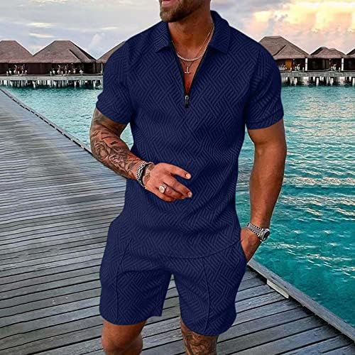 חולצת פולו לגברים של Ruiruilico + מכנסיים קצרים הגדר תלבושות קיץ שקיות שרוול מזדמן שרוול קצר פולו גברים בגדלי הזיעה