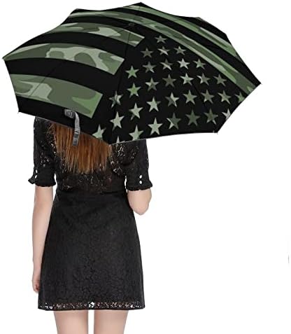 הסוואה ירוקה דגל אמריקאי מטריית נסיעות אטומה לרוח 3 קפלים מטרייה מתקפלת אוטומטית לגברים נשים