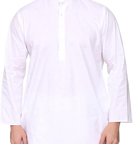 ITOS365 גברים כותנה כותנה קורטה פיג'מה הגדרת אתניקה רגילה ללבוש שמלה הודית לבנה