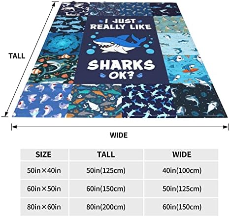שמיכת כריש כחול כחול זורק שמיכה מצוירת אוקיינוס ​​הדפס בעלי חיים קטיפה שמיכת פליס מתנה מטושטשת לבנות בנים סופר רך