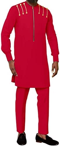בגדים מסורתיים אפריקאים לגברים 2 חלקים דשיקי תלבושות חולצת רוכסן שעווה עם מכנסיים עם מכנסיים אתניים שבטיים אימונית