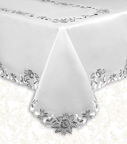 בד שולחן שנהב - מלבן תחרה פשתן שולחן מפת שולחן גזרות מורכבות רקמה - מושלם לשולחן אוכל מטבח קבלות פנים לחתונה - 60