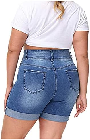 מכנסיים קצרים בגודל פלוס סקסית נשים במצוקה ריינסטון מגולגל מכנסי מכנסיים מזדמנים בלוק מכנסי ג'ינס בסיסיים לג'וניור