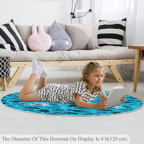 LLNSUPPLY 4 רגל שטיח אזור משחק עגול עריכה נמוכה, דפוס צב ים כחול מים כחול זוחל מחצלות רצפה משחק משחק שמיכת תינוק ילד ילדים