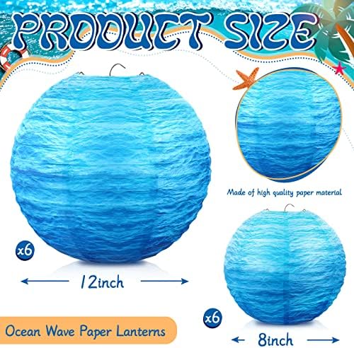 12 חתיכות אוקיינוס מסיבת קישוטי אוקיינוס גל פנסי נייר תחת ים מסיבת קישוטי מים הדפסת נייר פנסי אוקיינוס נושאים מסיבת