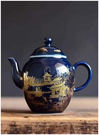 קומקום קרמיקה סט תה שחור מסנן אביזרי תה בעבודת יד.