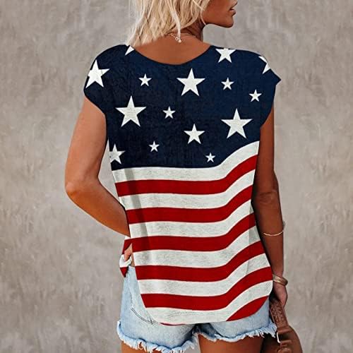 נשים חולצות צוואר חולצות טרקלין חולצות חולצות T שרוול קצר הדפס פסים אמריקאי חולצות טוניקות רזות 9F
