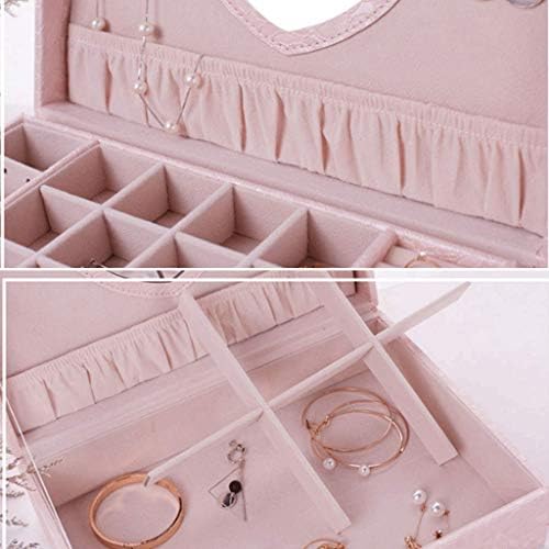 קופסת תכשיטים של UXZDX, מארגן תכשיטים ואחסון עם מראה ומגש ורוד