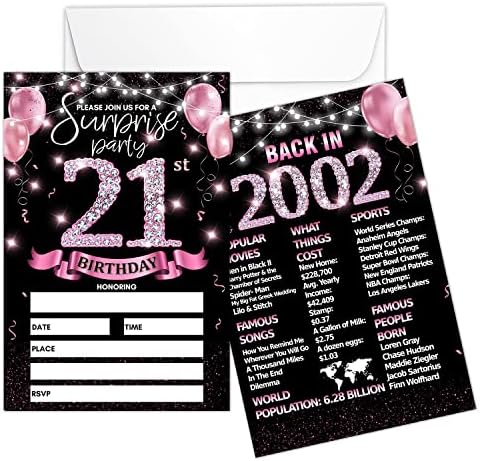 כרטיס הזמנה למסיבת יום הולדת 21 - זהב ורד מזמין עם חזרה בשנת 2002 הדפסת פוסטר על הזמינות מילוי דו צדדי אחורי